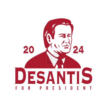 Illustration for Apr 11, 2023, AUCKLAND, NEW ZEALAND: Illustration of American Republican and Florida governor Ronald Dion DeSantis who's predicted to run for president in 2024 done in retro style on white background. - Royalty Free Image