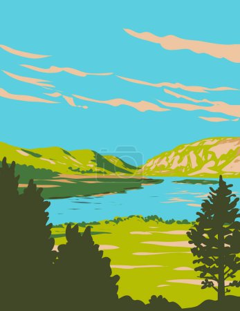 Ilustración de Arte del cartel de WPA de Lough Veagh en el Parque Nacional Glenveagh ubicado en el Condado de Donegal en la República de Irlanda hecho en la administración de proyectos de obras o estilo Art Deco. - Imagen libre de derechos