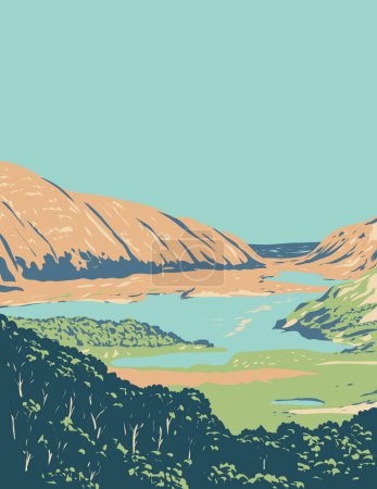 Illustration for WPA poster art of Killarney National Park near the town of Killarney, County Kerry in the Republic of Ireland done in works project administration or Art Deco style. - Royalty Free Image