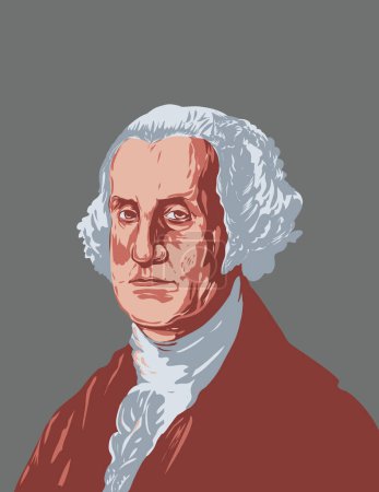 Téléchargez les illustrations : Affiche WPA du portrait de George Washington, un officier militaire américain, homme d'État, père fondateur et premier président des États-Unis fait dans l'administration du projet de travaux. - en licence libre de droit