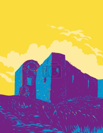 Téléchargez les photos : Affiche d'art WPA du château de Ballymoon un monument national situé à l'est de Muine Bheag Bagenalstown, comté de Carlow en République d'Irlande fait dans l'administration de projets d'œuvres ou de style Art déco. - en image libre de droit