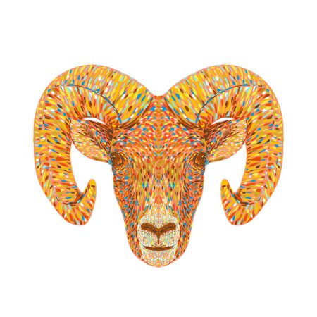 Illustration for Pointillist, Impressionist or pop art style illustration of head of a bighorn sheep or ram Ovis canadensis viewed from front on isolated background in retro dot art style - Royalty Free Image