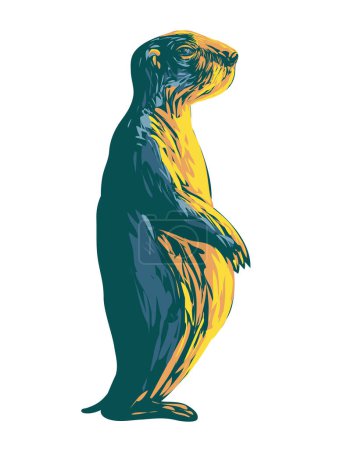 Illustration for WPA poster art of a Prairie dog standing viewed from side done in works project administration or federal art project style. - Royalty Free Image
