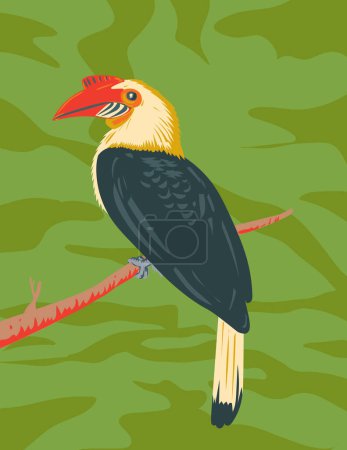 Illustration for WPA poster art of the Mindanao Wrinkled Hornbill Aceros leucocephalus Writhed Hornbill endemic to Mindanao, Dinagat and Camiguin Sur Philippines done in works project administration or art deco style - Royalty Free Image