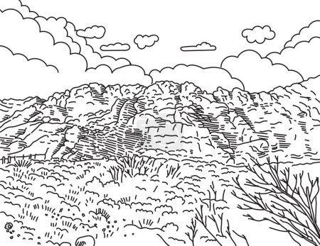 Foto de Mono line illustration of Red Rock Canyon National Conservation Área located in Clark County, Nevada, United States done in monoline line art in black and white style - Imagen libre de derechos