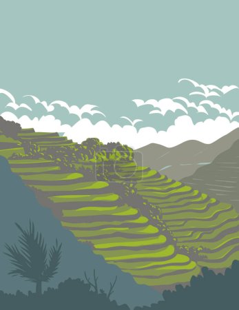 Ilustración de Arte póster WPA de Banaue Arroz Terrazas de Banaue, provincia de Ifugao en la isla de Luzón Filipinas hecho en la administración de proyectos de obras o estilo Art Deco. - Imagen libre de derechos
