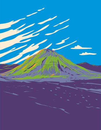 Téléchargez les illustrations : Affiche d'art WPA du volcan Maelifell dans le sud de l'Islande réalisée dans l'administration de projets d'œuvres ou style Art déco - en licence libre de droit