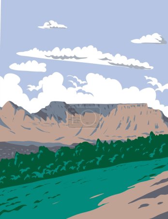 Téléchargez les illustrations : Affiche d'art WPA du parc national de Table Mountain, anciennement connu sous le nom de Cape Peninsula National Park surplombant Cape Town en Afrique du Sud fait dans l'administration de projets d'œuvres ou de style Art déco. - en licence libre de droit