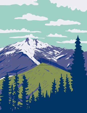Téléchargez les photos : WPA poster art of Glacier Peak or Dakobed in Cascade Volcanic Arc within Glacier Peak Wilderness in North Cascade, Washington State, United States USA done in works project administration. - en image libre de droit
