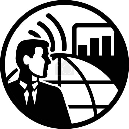 Téléchargez les illustrations : Homme d'affaires Ingénieur industriel avec connectivité Internet Globe and Sales Graph Style rétro - en licence libre de droit
