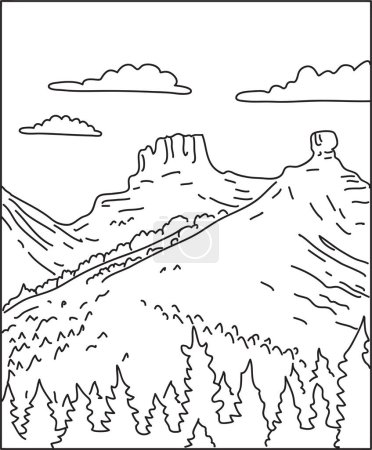 Ilustración de Monumento Nacional de Chimenea Rock en el Bosque Nacional de San Juan Colorado Mono Line Art - Imagen libre de derechos