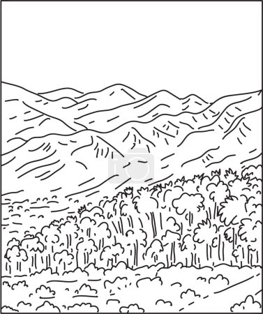 Téléchargez les illustrations : Sand to Snow National Monument in San Bernardino County Southern California Mono Line Art - en licence libre de droit