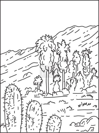 Ilustración de Monumento Nacional a las Montañas Santa Rosa y San Jacinto en California Mono Line Art - Imagen libre de derechos