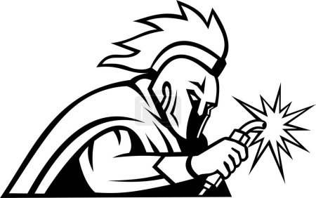 Ilustración de Soldador espartano con antorcha de soldadura Mascota - Imagen libre de derechos