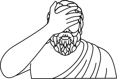 Illustration for Facepalm with Greek Philosopher Socrates Placing Hand Across Face Mono Line Art - Royalty Free Image