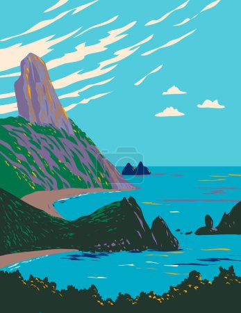 Illustration for WPA poster art of Do Meio and Conceicao beaches within Fernando de Noronha Marine National Park located in the state of Pernambuco in Brazil done in works project administration or Art Deco style - Royalty Free Image