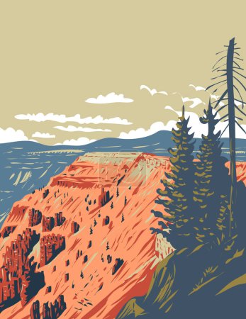 Illustration for WPA poster art of Cedar Breaks National Monument natural amphitheater near Cedar City in Utah in the United States done in works project administration or Art Deco style - Royalty Free Image