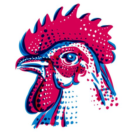 Illustration for Rooster Head Side Risograph - Royalty Free Image