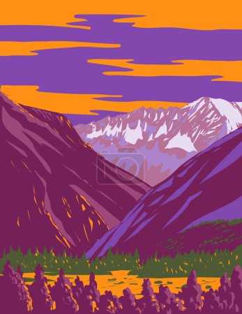 Illustration for WPA poster art of Sacred Valley of the Incas or the Urubamba Valley in the Andes or the Andean Mountain Range in Peru done in works project administration or Art Deco style. - Royalty Free Image