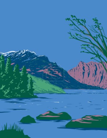 Téléchargez les photos : Affiche d'art WPA de Phelps Lake située à l'entrée de Death Canyon dans le Wyoming États-Unis d'Amérique USA fait dans l'administration de projet d'œuvres ou de style Art déco - en image libre de droit