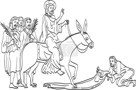 Téléchargez les illustrations : Jésus sur le Dimanche des Rameaux Dessin médiéval - en licence libre de droit