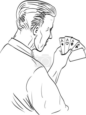 Illustration for Gambler Holding Deck of Cards Rear View Drawing - Royalty Free Image