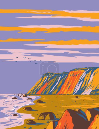Illustration for WPA poster art of Gay Head Cliffs on Martha's Vineyard located south of Cape Cod in Dukes County, Massachusetts, United States done in works project administration or Art Deco style - Royalty Free Image