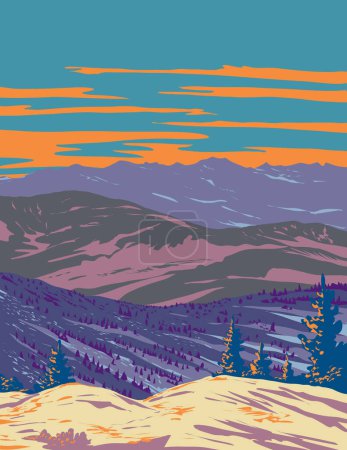 Téléchargez les illustrations : Affiche d'art WPA de Sandwich Range dans la forêt nationale de White Mountain, New Hampshire Nouvelle-Angleterre États-Unis d'Amérique fait dans l'administration de projet d'œuvres ou style Art déco - en licence libre de droit