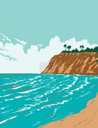 Téléchargez les illustrations : Affiche WPA art de la plage de surf à Del Mar Rivermouth dans le comté d'Orange, Californie CA, États-Unis d'Amérique États-Unis fait dans l'administration du projet de travaux - en licence libre de droit
