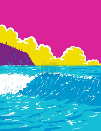 Téléchargez les photos : Affiche WPA art de la plage de surf à Haggerty's à Palos Verdes Estates, Californie CA, États-Unis d'Amérique USA fait dans l'administration du projet de travaux - en image libre de droit