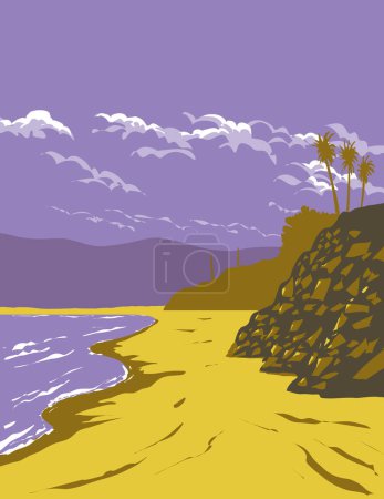 Téléchargez les illustrations : Affiche d'art WPA de plage de surf à El Porto Beach situé dans la baie de Santa Monica partie de la ville de Manhattan Beach, Los Angeles, Californie CA, États-Unis fait dans l'administration du projet de travaux - en licence libre de droit