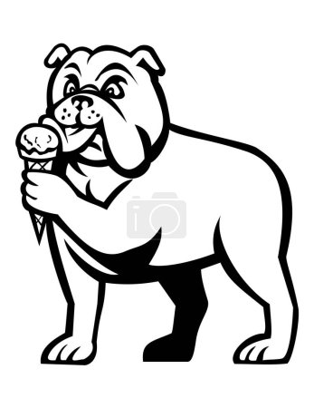 Illustration for English Bulldog Licking Ice Cream Cone Cartoon Mascot - Royalty Free Image