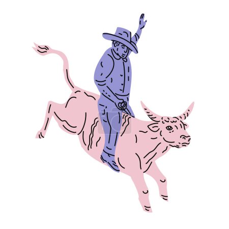 Téléchargez les illustrations : Rodeo Cowboy Riding Bull Art abstrait - en licence libre de droit