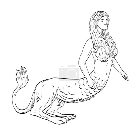 Illustration for Sphinx Side View Medieval Drawing - Royalty Free Image