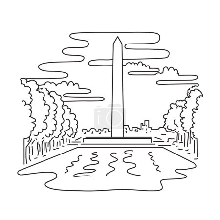 Ilustración de Mono line illustration of the Washington Monument on the National Mall in Washington, DC United States of America done in monoline line black and white art style. - Imagen libre de derechos