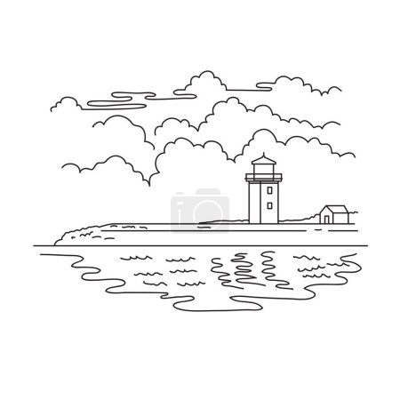 Téléchargez les illustrations : Illustration en ligne mono du phare de Long Point à l'extrémité nord-est de Long Point à Provincetown, Massachusetts États-Unis en style noir et blanc - en licence libre de droit