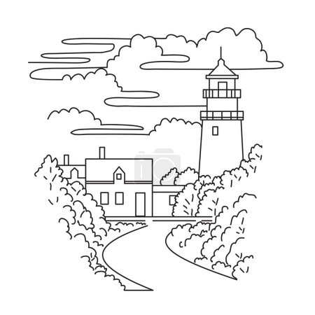 Illustration for Mono line illustration of Highland Light or Cape Cod Light lighthouse on the Cape Cod National Seashore in North Truro, Massachusetts, USA in monoline line art black and white style - Royalty Free Image