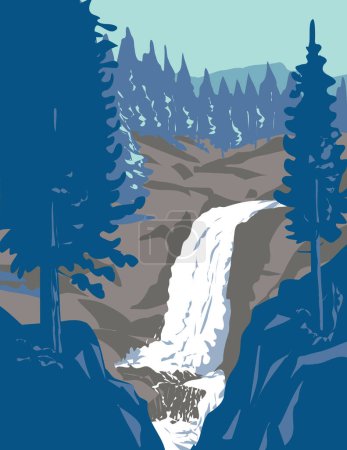 Ilustración de Arte del cartel de WPA de Alberta Falls en Rocky Mountain National Park en el norte de Colorado, EE.UU. hecho en la administración de proyectos de obras o estilo de proyecto de arte federal - Imagen libre de derechos