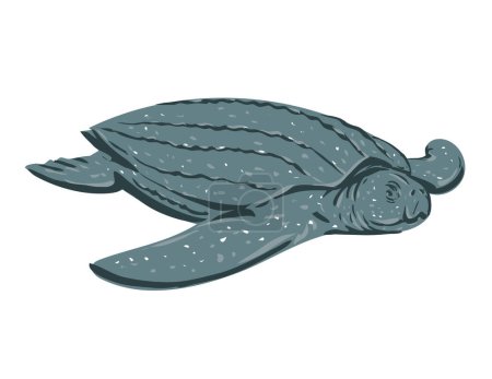Illustration for WPA poster art of a leatherback sea turtle, Dermochelys coriacea, lute turtle, leathery turtle viewed from front done in works project administration or federal art project style - Royalty Free Image