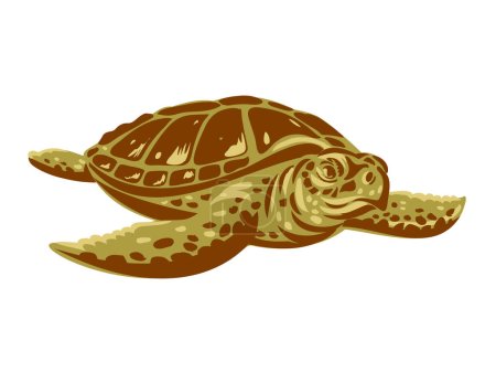 Illustration for WPA poster art of the Kemp's ridley sea turtle, Lepidochelys kempii or the Atlantic ridley sea turtle viewed from front done in works project administration or federal art project style. - Royalty Free Image