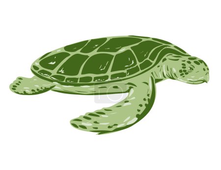 Illustration for WPA poster art of an Australian flatback sea turtle or Natator depressus swimming viewed from side done in works project administration or federal art project style - Royalty Free Image
