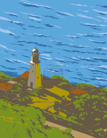 Illustration for WPA poster art of Diamond Head Lighthouse near the eastern edge of Waikiki coastline in Honolulu in the island of Oahu, Hawaii USA in done in works project administration style - Royalty Free Image