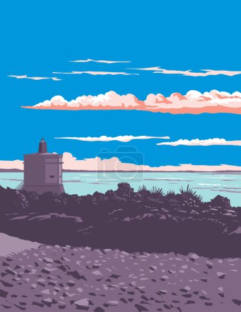 Illustration for WPA poster art of Stirling Point Signal Station Lighthouse in Bluff at the southern end of in the South Island, New Zealand done in works project administration or federal art project style - Royalty Free Image