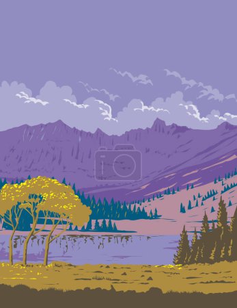 Illustration for WPA poster art of Stella Lake in Great Basin National Park located in White Pine County, Nevada near Utah, United States USA  done in works project administration or federal art project style - Royalty Free Image