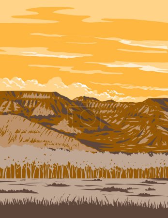 Illustration for WPA poster art of Theodore Roosevelt National Park near Medora in the southwest of North Dakota USA done in works project administration or federal art project style - Royalty Free Image