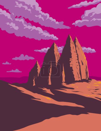 Illustration for WPA poster art of Cathedral Valley Loop within Capitol Reef National Park in Utah USA done in works project administration or federal art project style - Royalty Free Image
