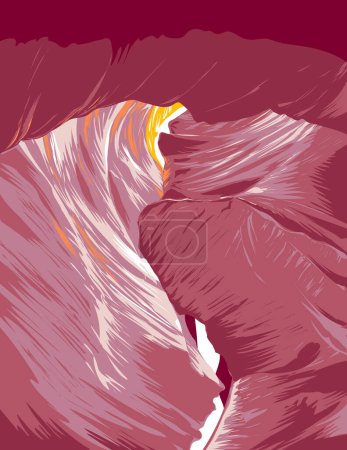 Illustration for WPA poster art of Navajo Upper Antelope Canyon within Lake Powell Navajo Tribal Park east of Lechee, Arizona USA done in works project administration or federal art project style - Royalty Free Image