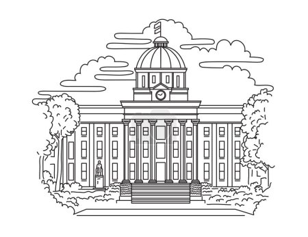 Téléchargez les illustrations : Illustration de ligne mono du Capitole de l'État de l'Alabama, le bâtiment du Capitole de l'État pour l'Alabama situé sur la colline du Capitole, à l'origine Goat Hill, à Montgomery, Alabama États-Unis fait dans le style d'art de ligne monoline - en licence libre de droit