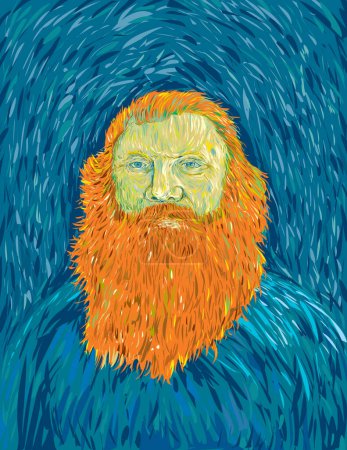 Ilustración de Post impresionismo estilo de arte de un anciano con barba de jengibre rojo visto desde el frente. - Imagen libre de derechos