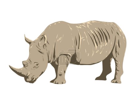 Ilustración de Cartel Art Deco o WPA de un rinoceronte o rinoceronte blanco en el Parque Nacional Kruger ubicado en Limpopo y Mpumalanga en el noreste de Sudáfrica realizado en estilo de administración de proyectos de obras - Imagen libre de derechos